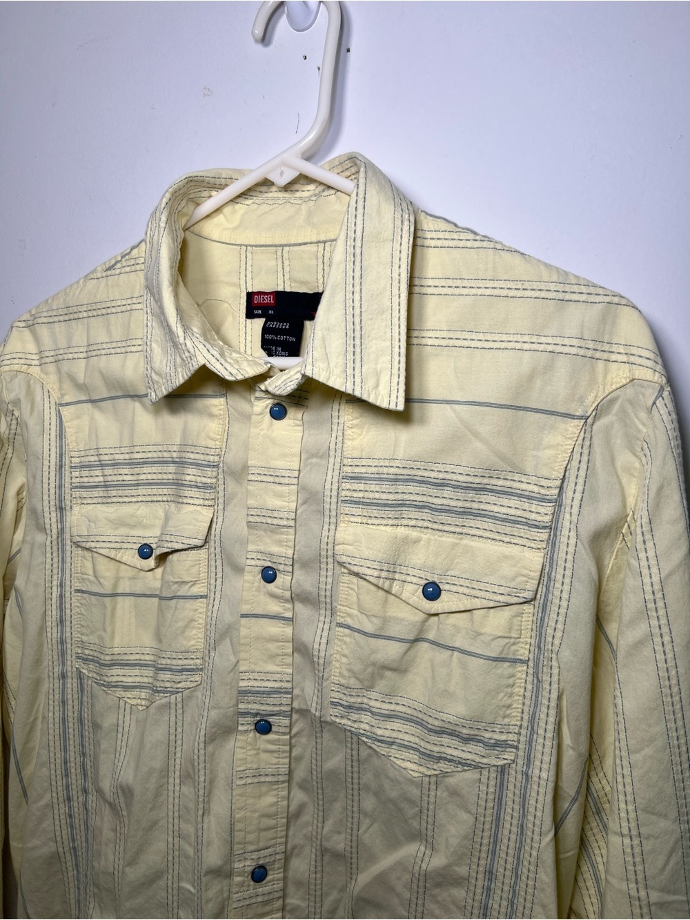 Diesel Space Research Center Yellow Striped Snap Button Shirt XL Y2K Utility - Picture 6 of 15